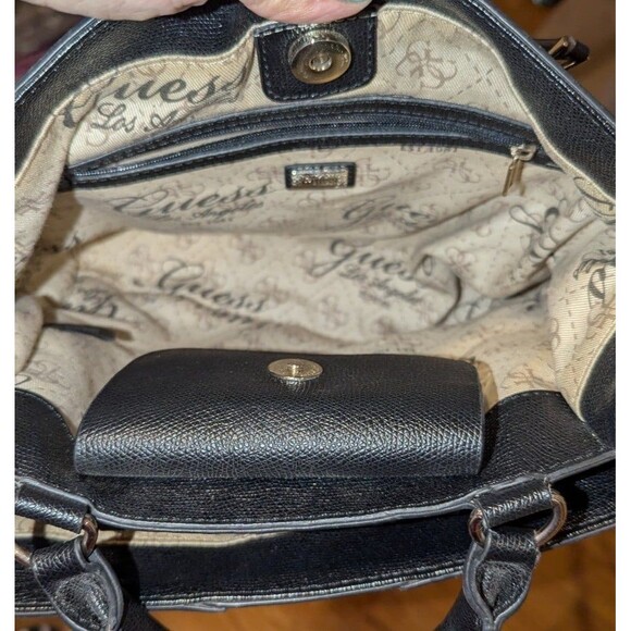 Guess Black Faux Leather Tote Purse Handbag‎ with handle - Picture 3 of 6